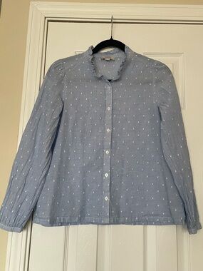 LOFT Light Blue Swiss Dot Button-Front Blouse